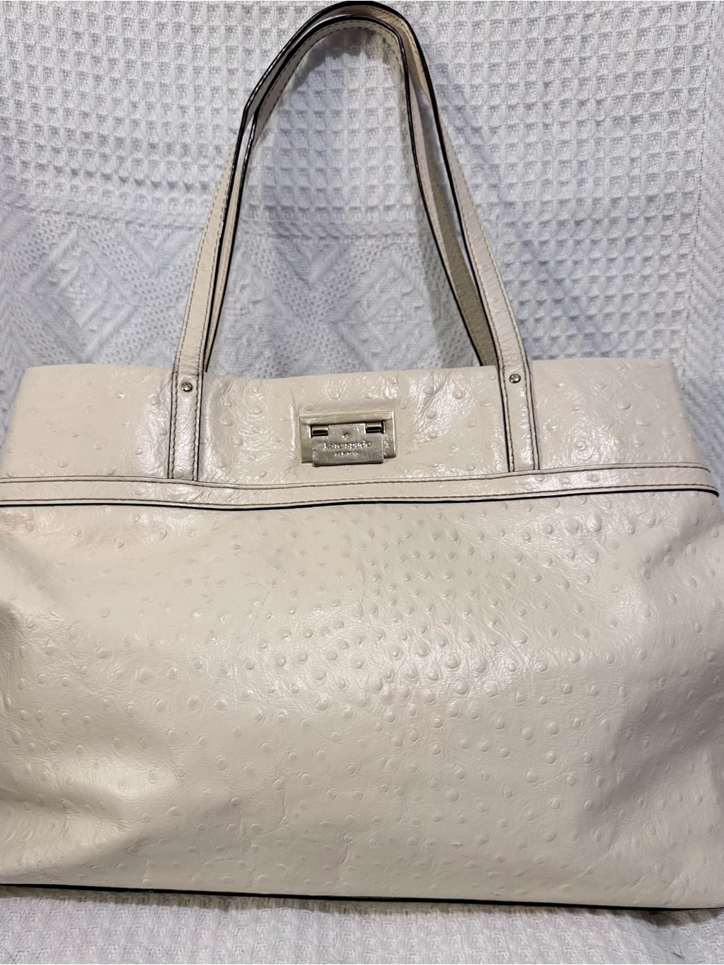 Kate Spade Cream Ostrich Pebble Leather Tote